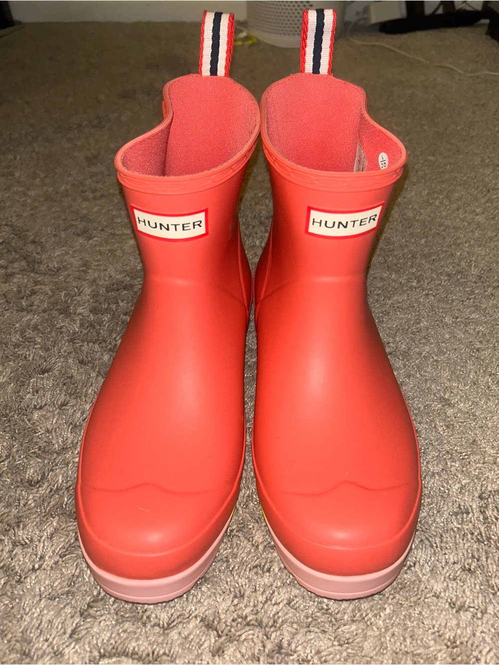 Hunter Women’s Coral Pink Short Rain Boots with Pink Trim